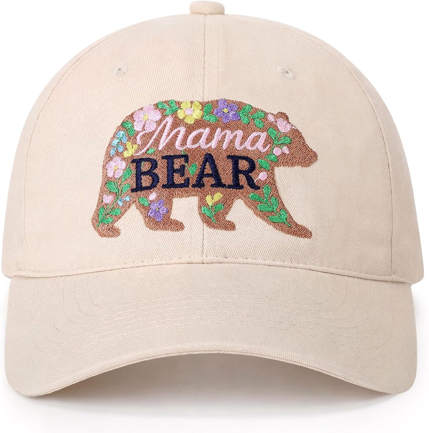 Mama Bear Embroidered Baseball Cap Stylish Distressed Hat for Women Perfect Mother's Day Birthday New Mom Gifts Beige