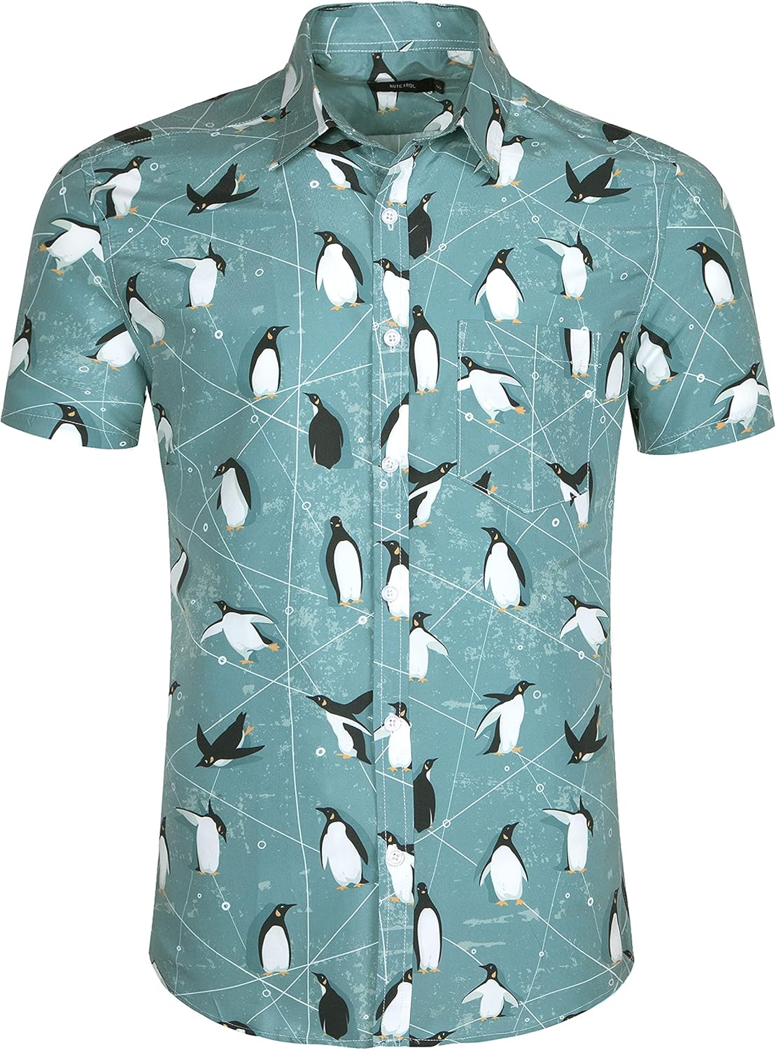 Mens Aloha Hawaiian Button Down Dress Shirt Flamingos Penguin Printed Tropical Novelty Casual Short Sleeve