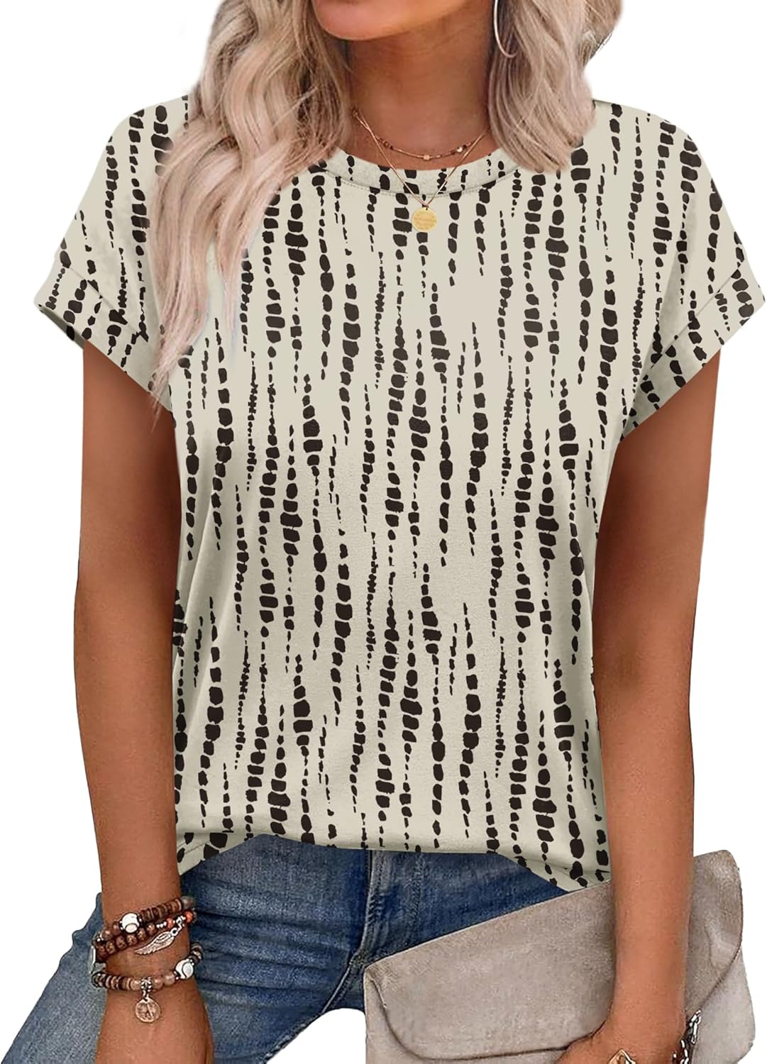 Womens Summer Tops Short Sleeve Shirts Crew Neck Cute Trendy Tunic Blouses (S-3XL)