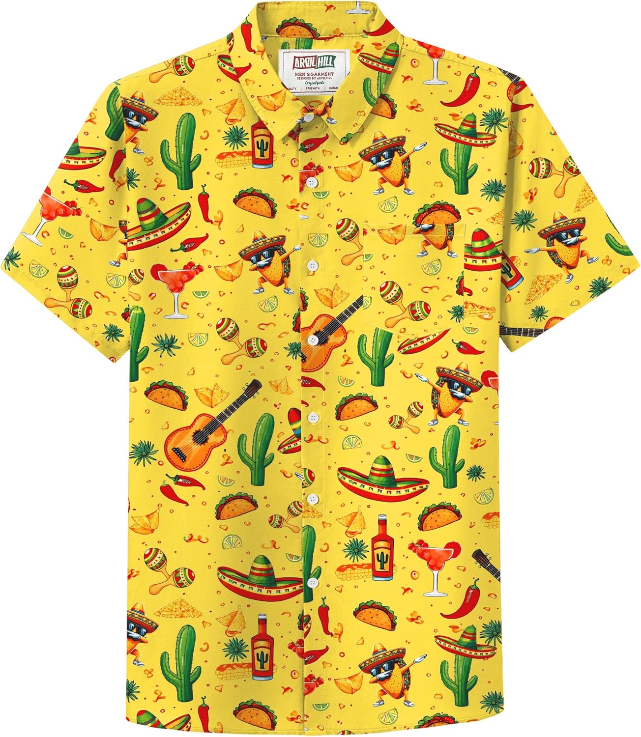 Men's Cinco de Mayo Shirts Mexican Fiesta Funny Taco Stripe Button Shirt (S-3XL)