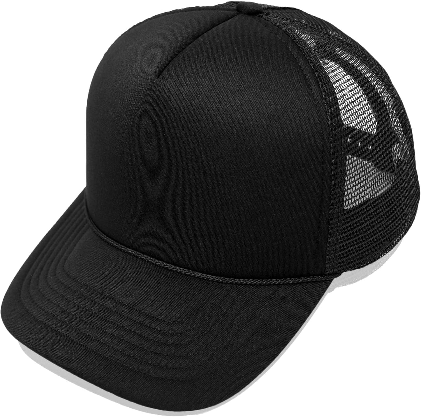 Plain Trucker Hat Mesh Cap in Black