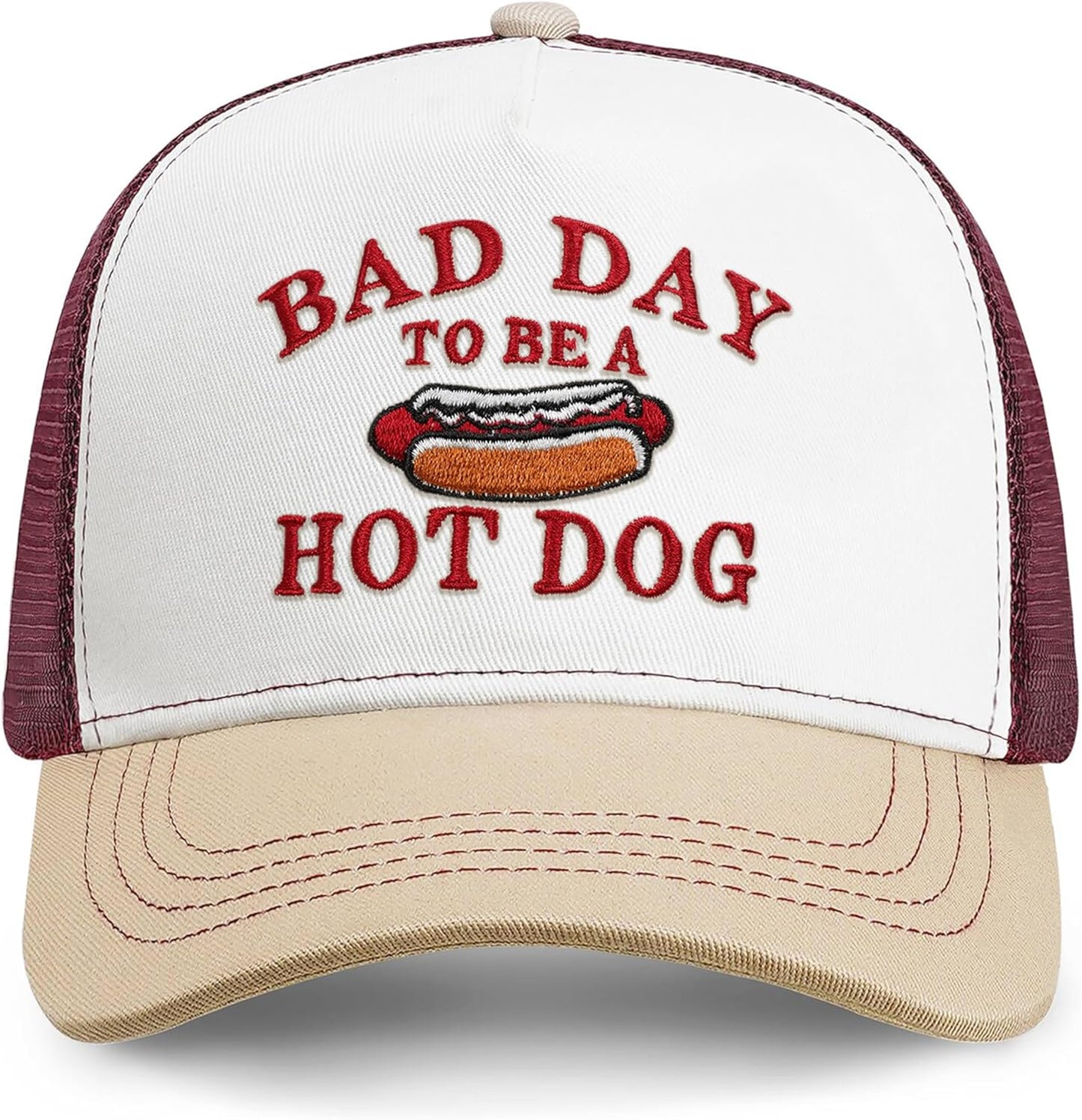 Snapback Trucker Hat | Embroidered Adjustable Breathable Mesh Baseball Cap for Men Women | It's a Bad Day to Be a Hot Dog