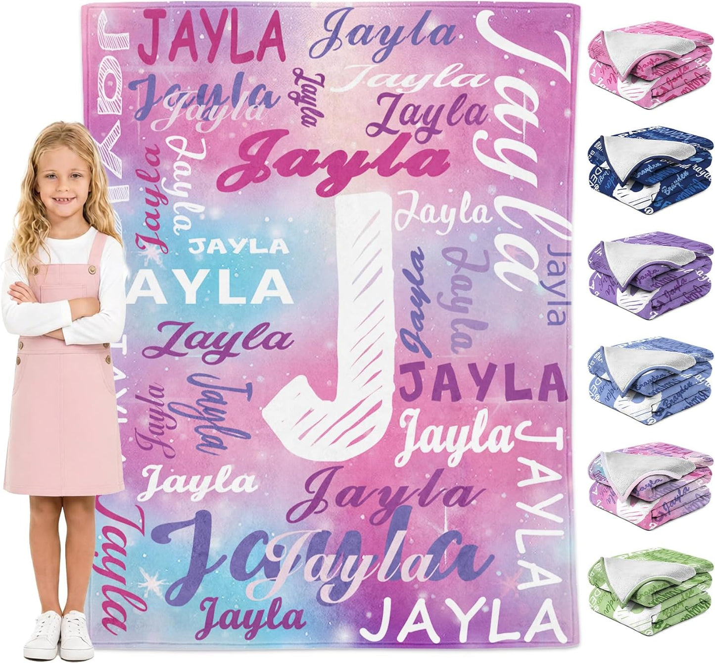 Novgarden Ships Next Day-Personalized Blankets for Girls, Custom Blanket with Name for Teen Boys, Printed in USA, Flannel Throw Initial Name Blanket Easter Gifts for Kids Adult (Multi-Color 2)