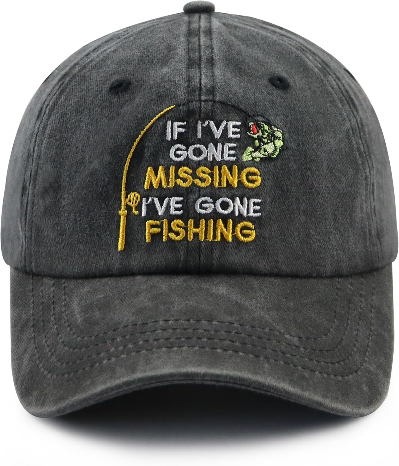 If I've Gone Missing I've Gone Fishing Hat for Men Women, Funny Adjustable Embroidered Fishing Lovers Baseball Cap
