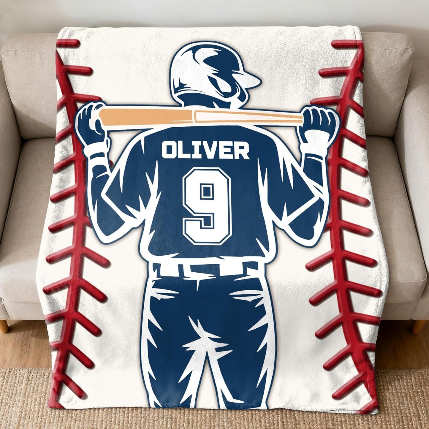 Personalized Baseball Blanket with Name Jersey Number, Custom Baseball Throw Blanket Gifts for Baseball Lovers, Coaches,Fans, Boys, Teens, Men