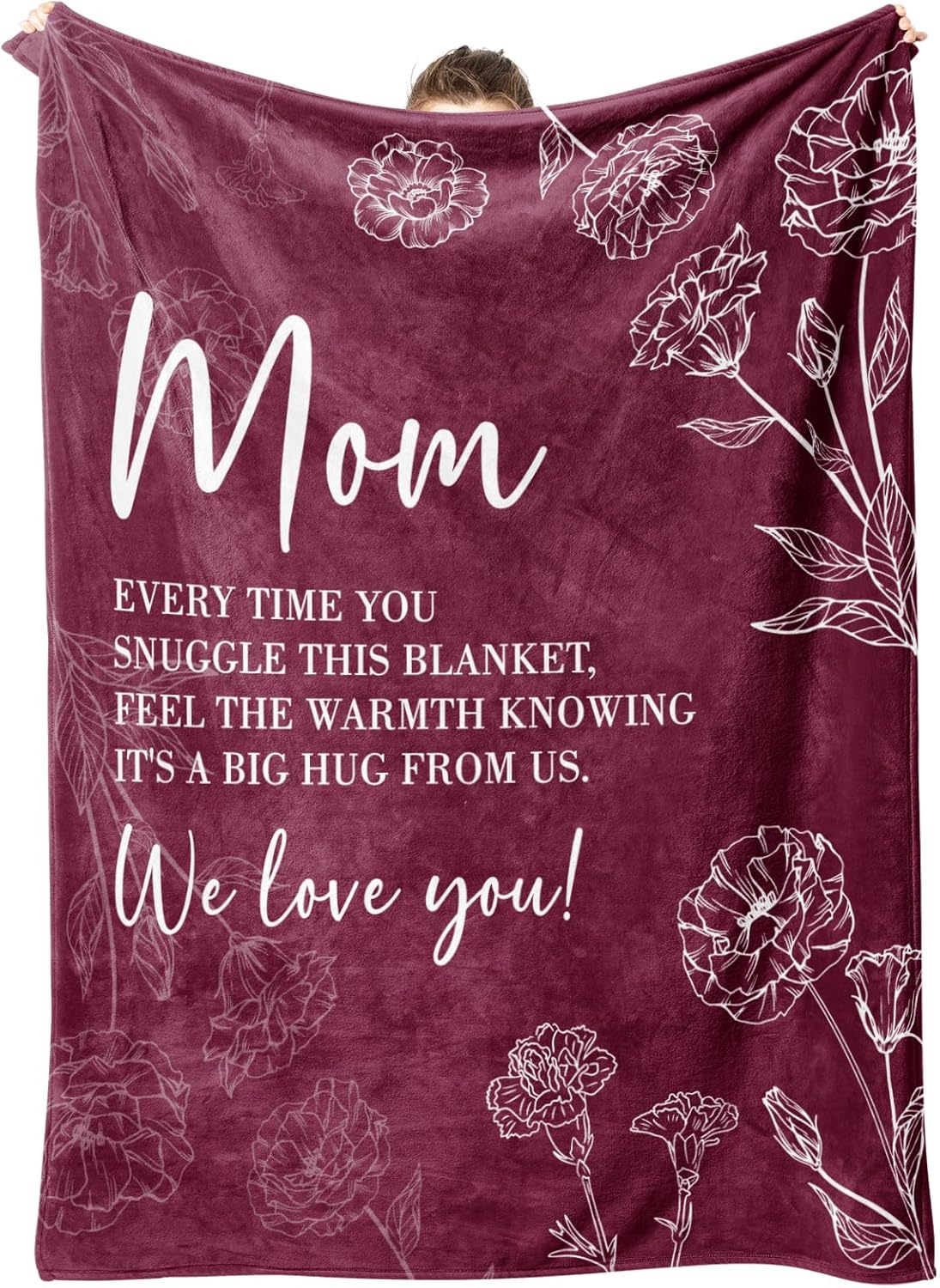 GiltGlimmer Gifts for Mom Mothers Day, Mom Birthday Gifts Blanket, Moms Gift for Women from Daughter Son, We Love You Present for Mother Mommy Christmas 80" x 60", Burgundy