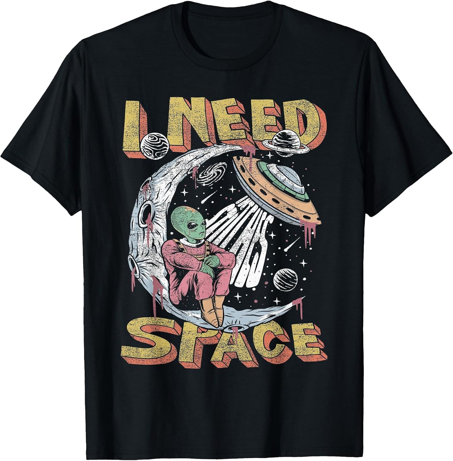 Funny Alien I Need Space Graphic Tee T-Shirt