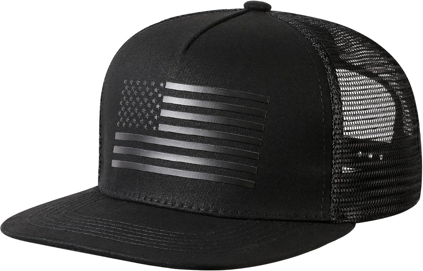 Baseball Cap, Snapback Trucker Hat for Men & Women with American Flag and Adjustable, Breathable Mesh, Flat Bill Hats