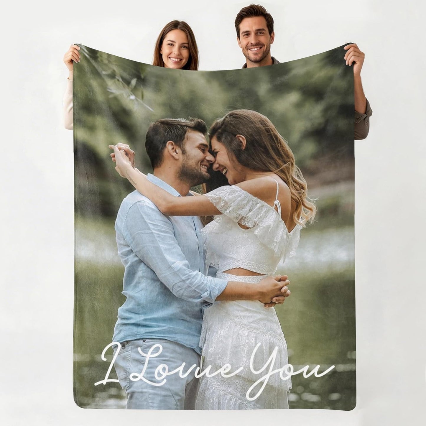Custom Photos Blanket Throws with Personalized Text with Picture Customizable, Customize for Mom, Dad, Couple, Girlfriend, Boyfriend, Husband & Wife, Ships Next Day (1 Photo)