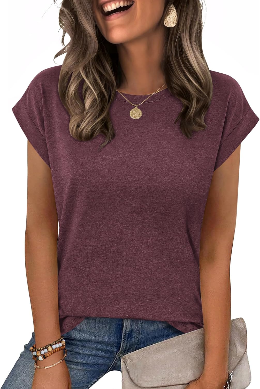 Womens Tops Summer Casual Cap Sleeve Tshirts Shirts Business Dressy Spring Fashion Outfits Trendy Clothes