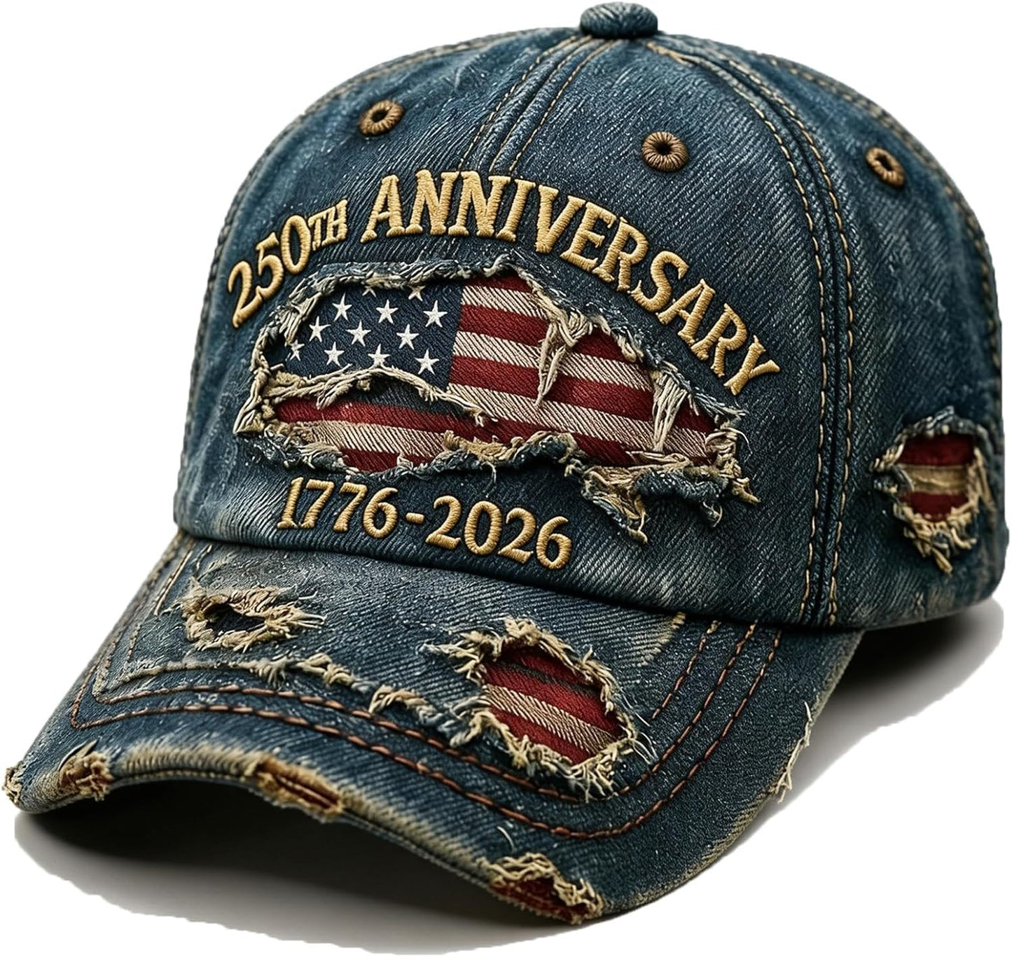 250 Anniversary USA Hat 250th Anniversary USA Flag Vintage Washed Hat Distressed Denim Embroidered 250th Merchandise for Men