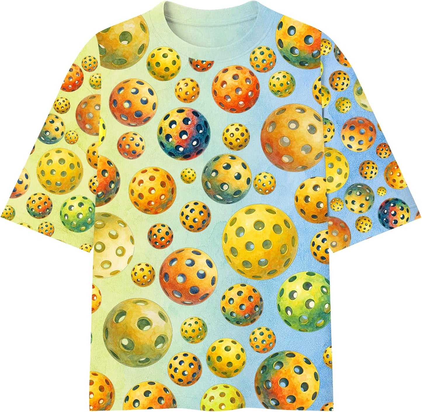Adult Sports Ball Shirt for Men Women, Allover Watercolor Print Tee, Quick-Dry Polyester, Short Sleeve