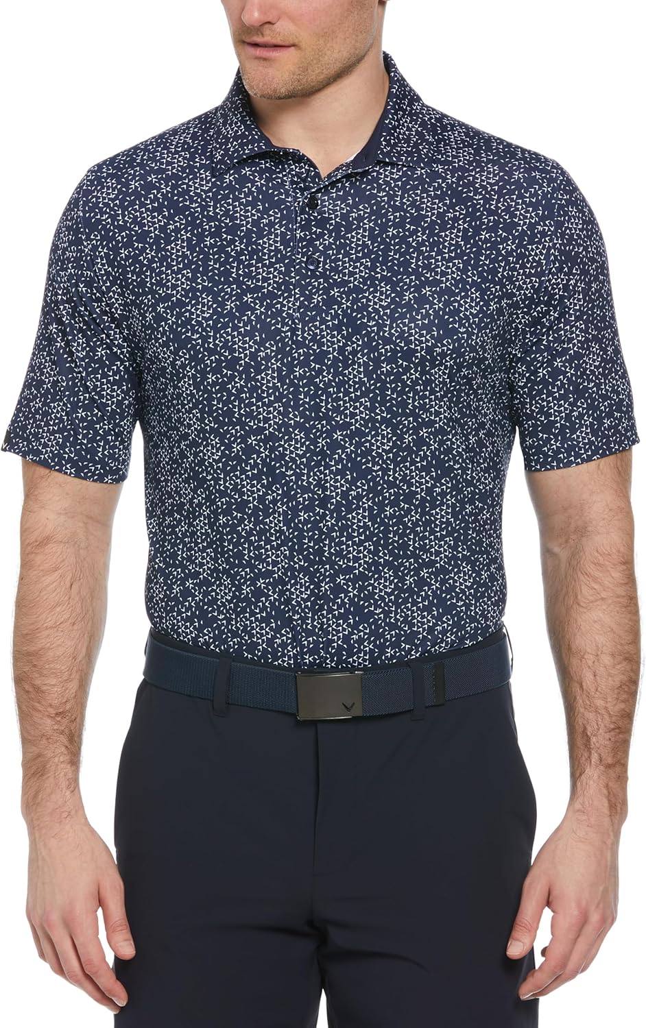Men's Chevron Print Short Sleeve Golf Polo Shirt with Swing Tech, Moisture Wicking