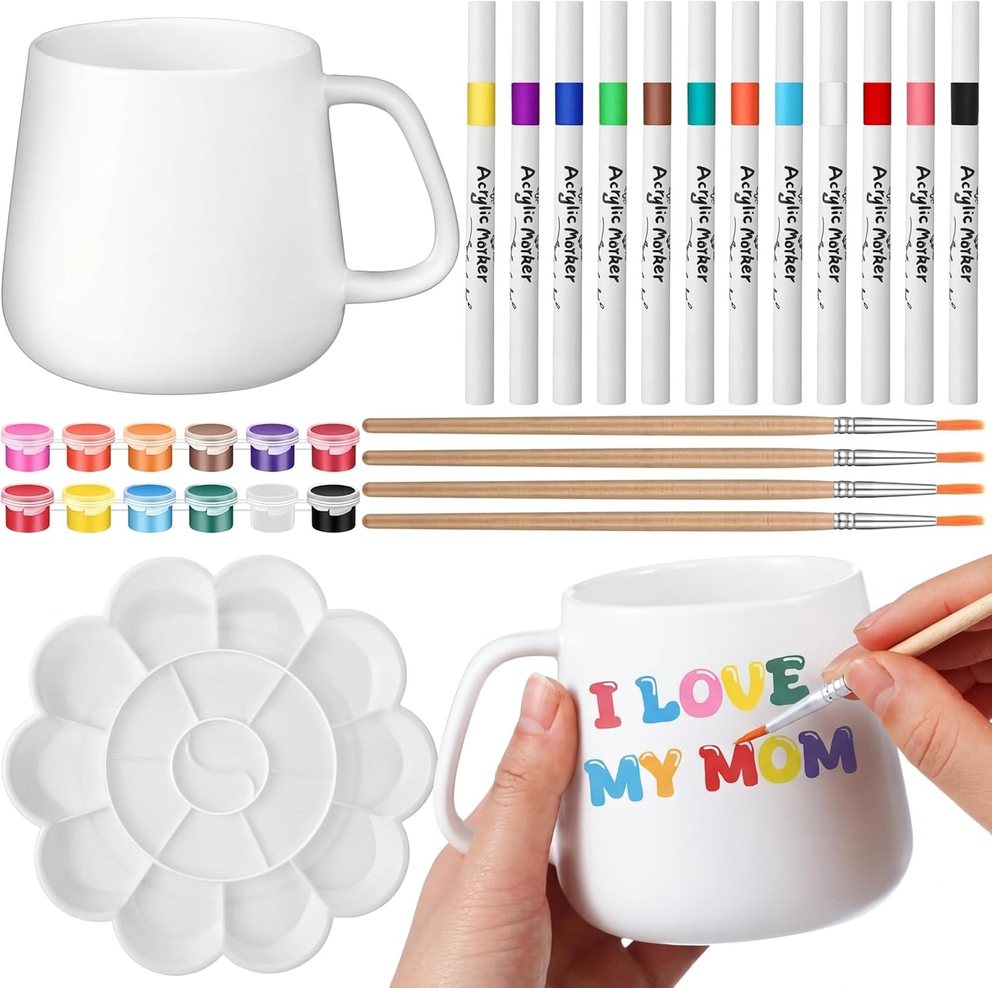 Your Own Personalized Coffee Mug Mother's Day Kit Includes Blank White Coffee Mugs and Painting Supplies for Decorate Ceramic Cup DIY Create a Keepsake Gift Craft(Classic)