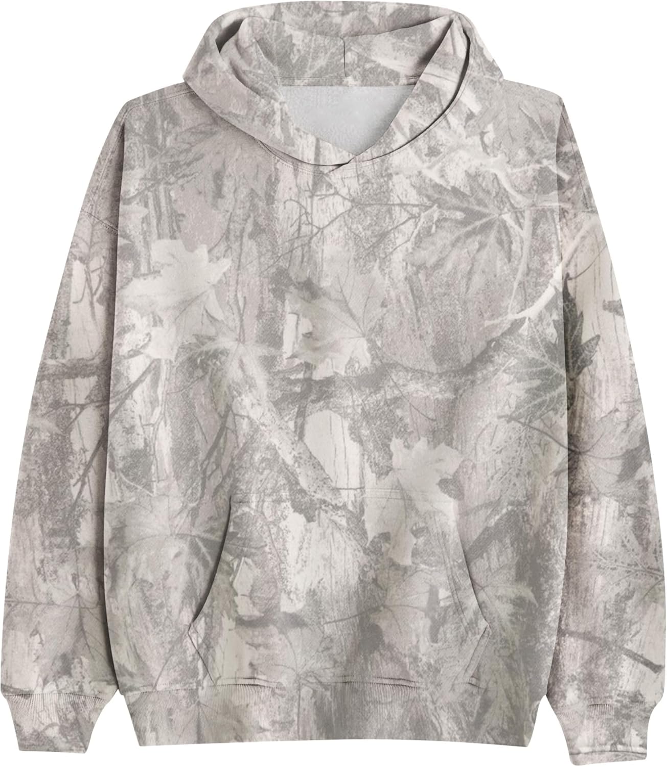 Camo Hoodie for Men Women Oversized Fleece Maple Leaf Hooded Sweatshirt Graphic Print Pullover Hoodies with Pocket