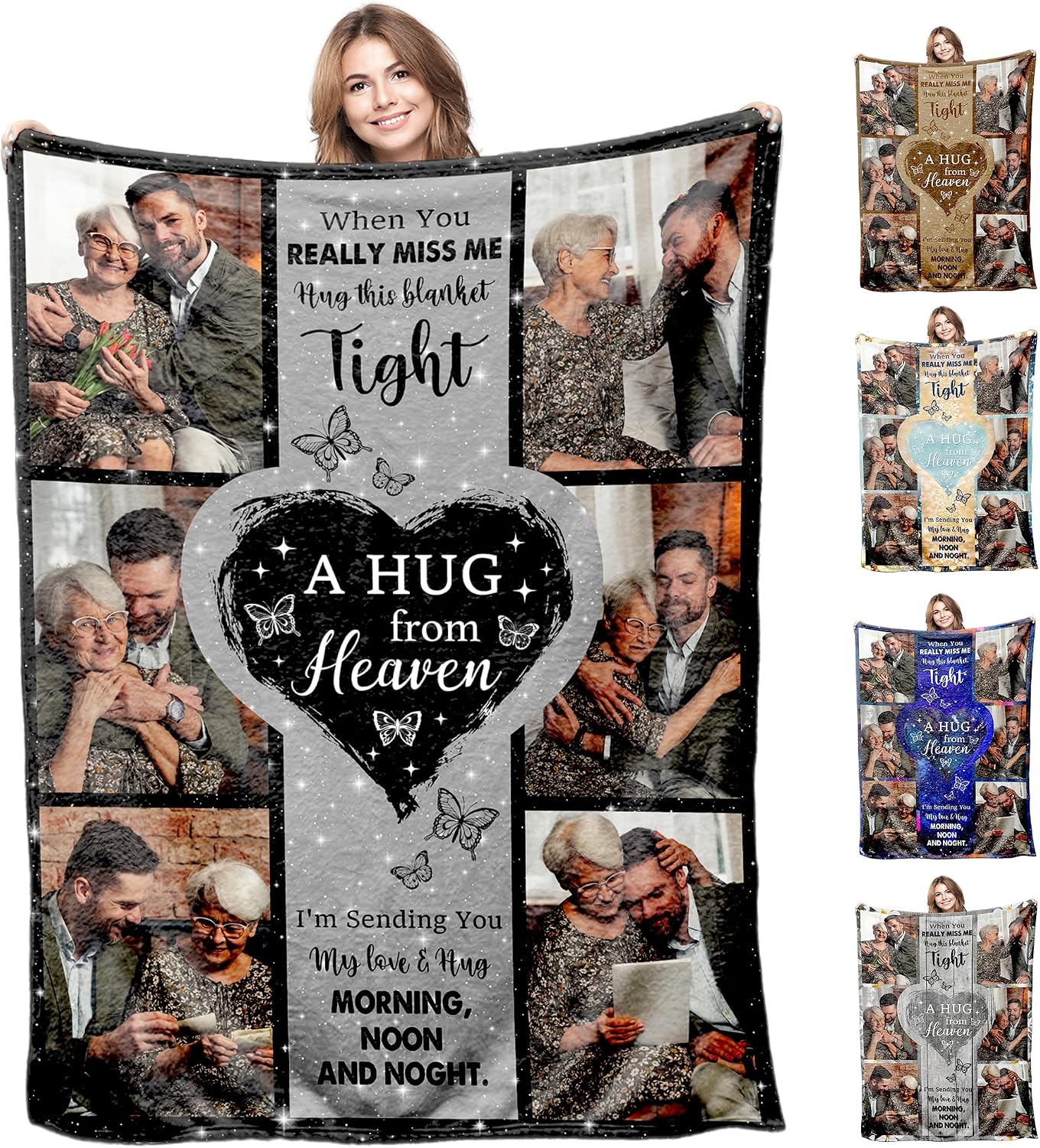 Ship Next Day,Custom Memorial Blanket with Photos for Loss of Loved One, Hug From Heaven Personalized Sympathy Blanket for Loss of Dad Mom Husband Wife Friend in Memory of Loved One Gifts, Made in USA