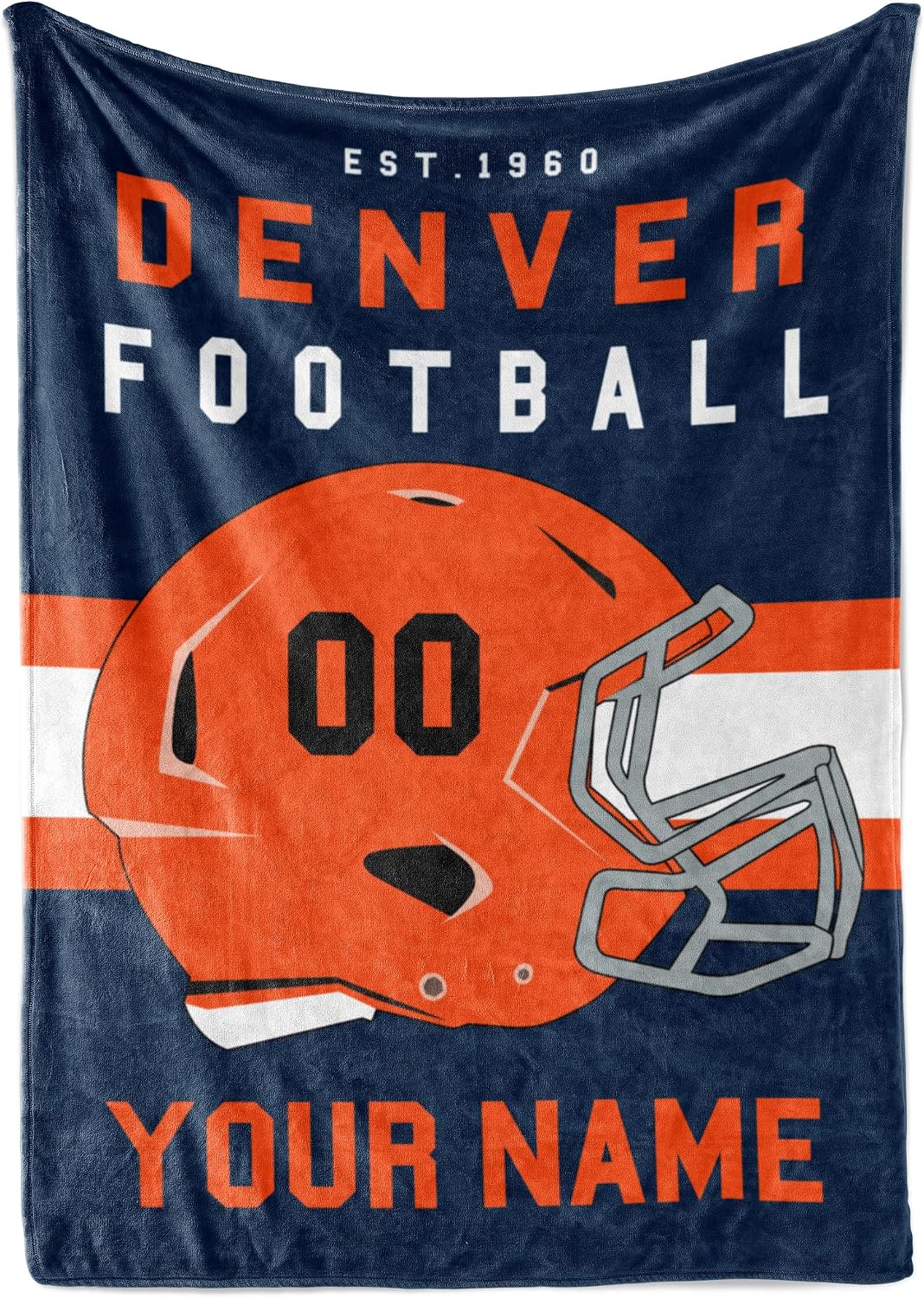 Personalized Throw Blanket for Football Fans - Ships Next Day - Made in USA - Custom Fleece Name Blanket - Ideal for Youth Football Players & Adults (50x60 Fleece - Denver)