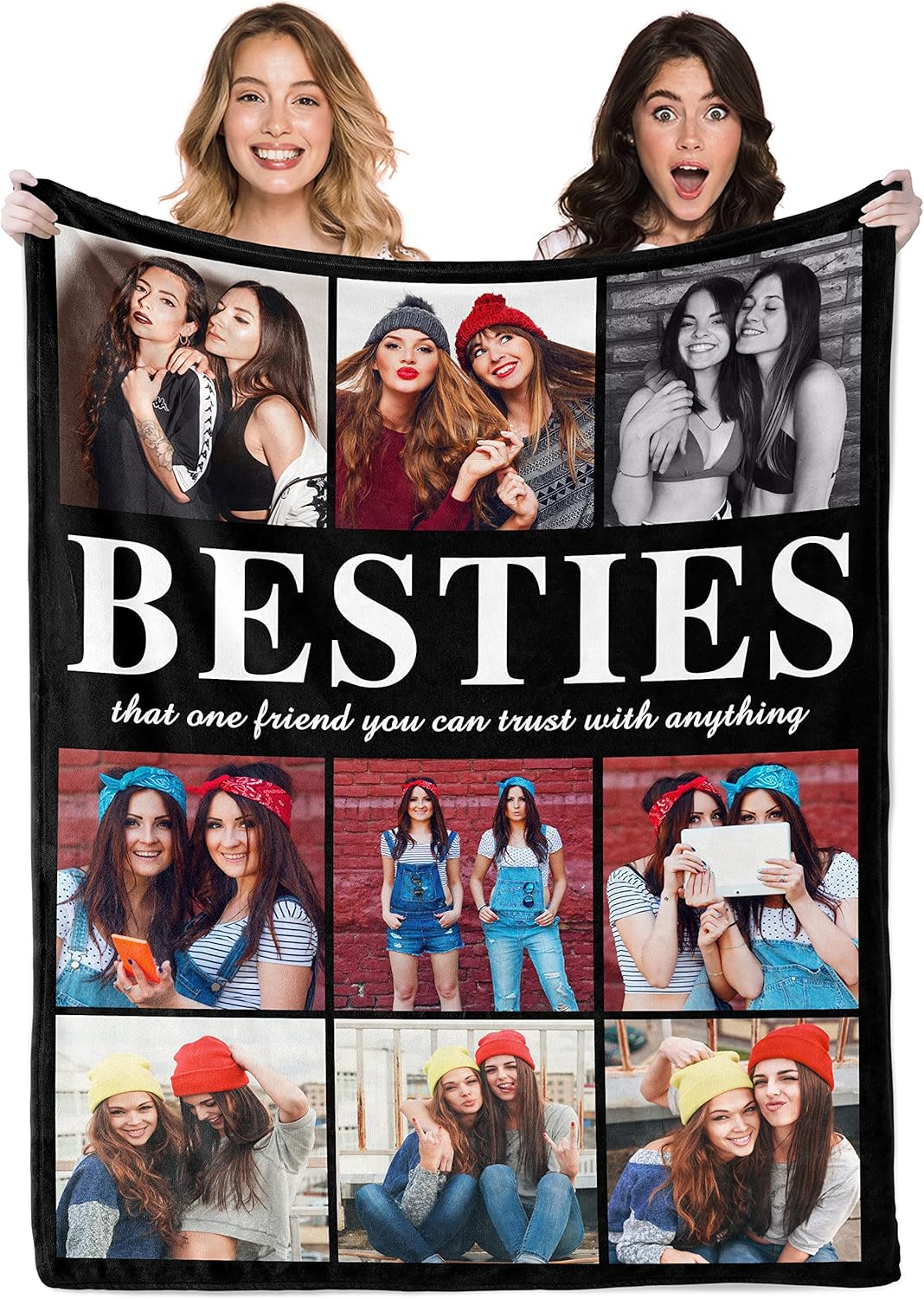 Ship Next Day, Best Friends Birthday Gifts for Women, Personalized Blanket with Photo, Custom Best Friend Blanket, Friendship Gifts for Women Friends, BFF Unique Besties Gifts
