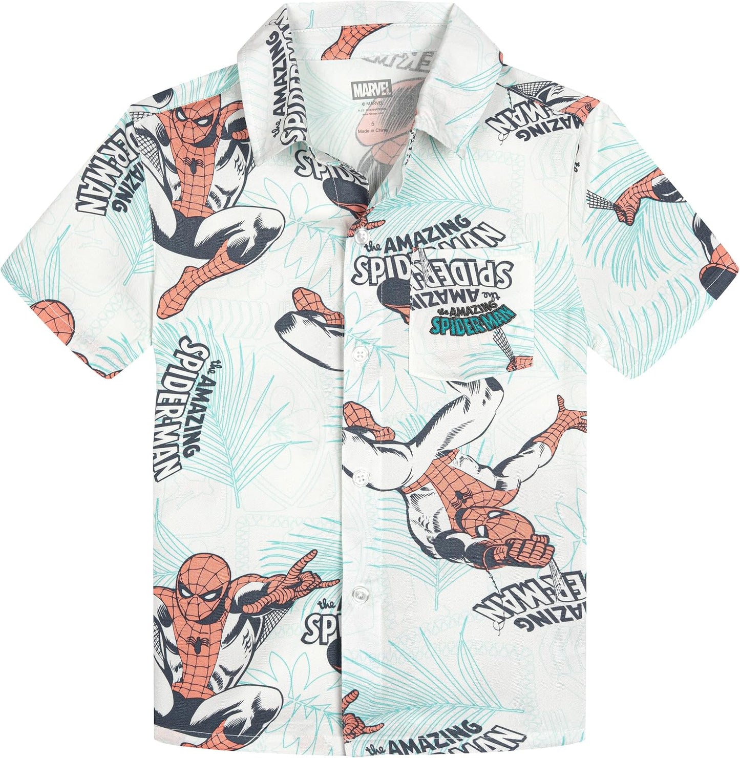 Spider-Man Toddler Boys Hawaiian Button Down Dress Shirt White Spiderman 4T