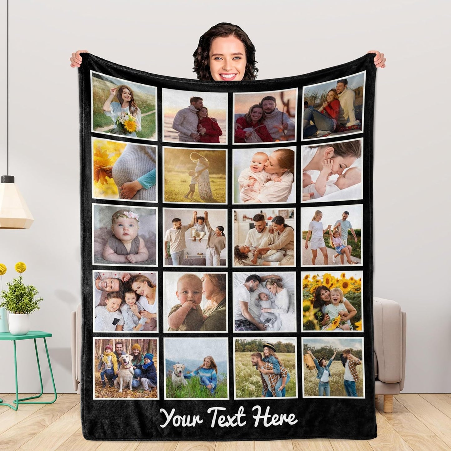 Personalized Blankets and Throws Custom Blankets with Photo Text Customized 1-20 Pictures Blanket for Couple Mom Dad Friend Personalized Gifts for Birthday Christmas Wedding Anniversary Made in USA