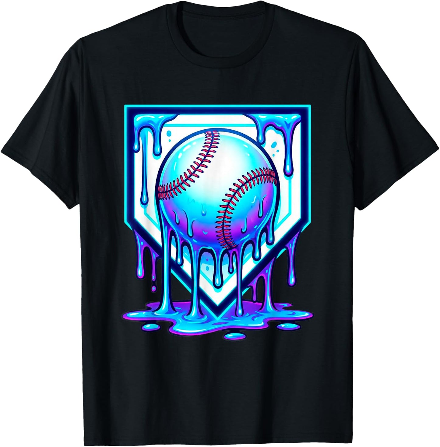 Baseball Drip Ice Cream Blue Glow Melt Ball Graphic T-Shirt
