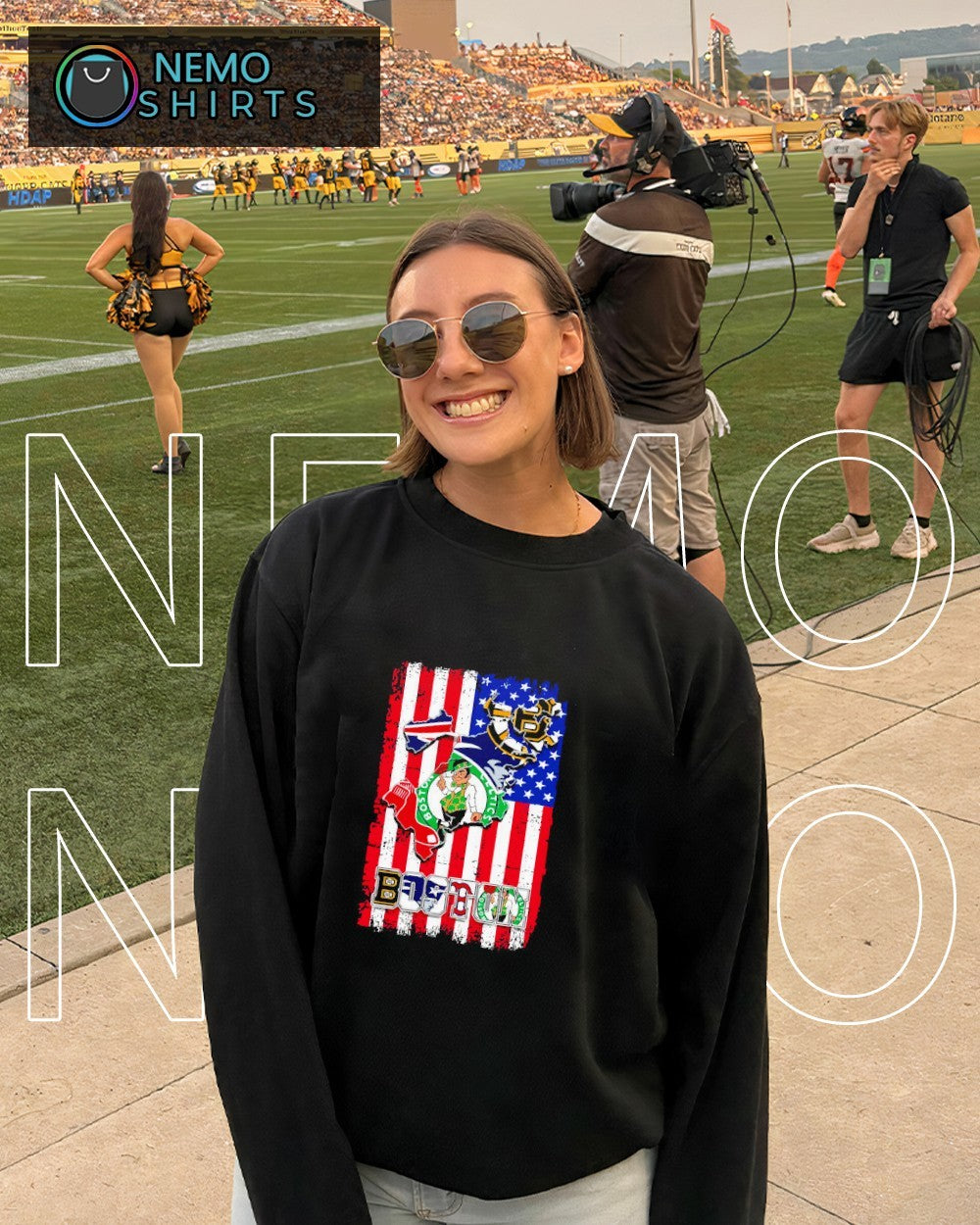 Boston sports Celtics Bruins Red Sox Patriots American flag shirt