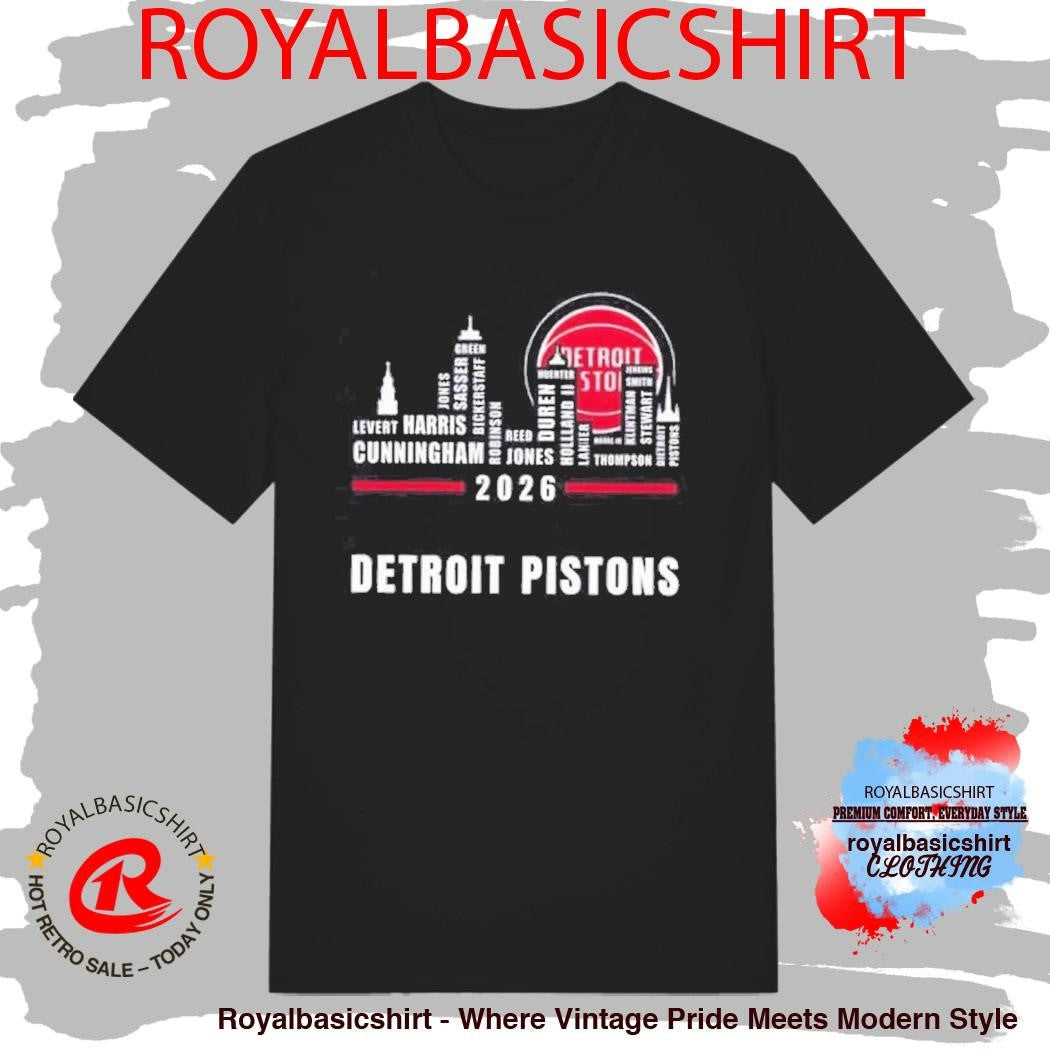 Detroit Pistons 2026 Greatest Of All Time Players City Skyline Shirt