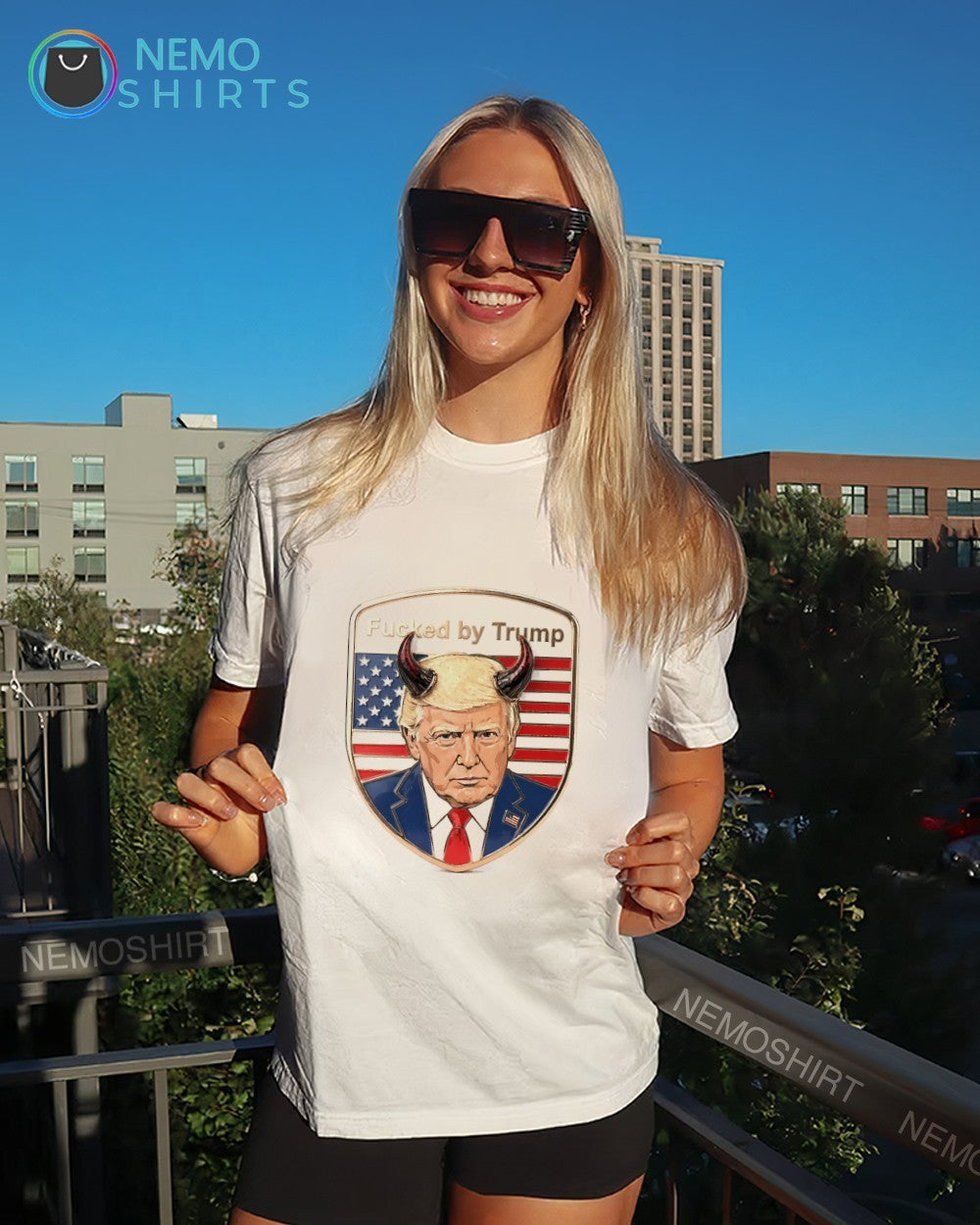 Fucked by Trump devil horns American flag shirt