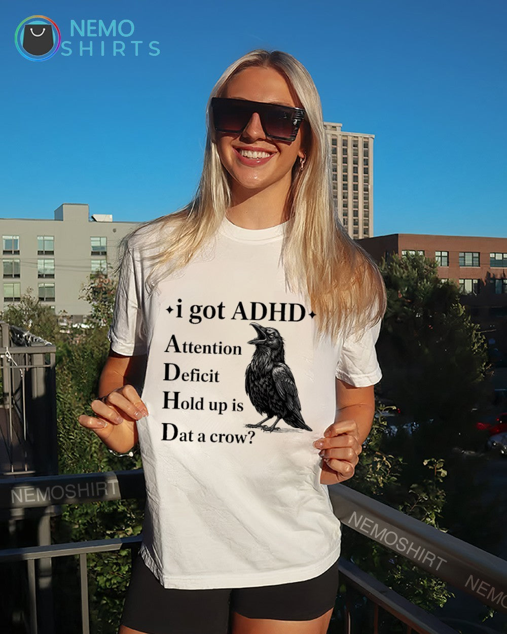 I got ADHD attention deficit hold up is dat a crow shirt