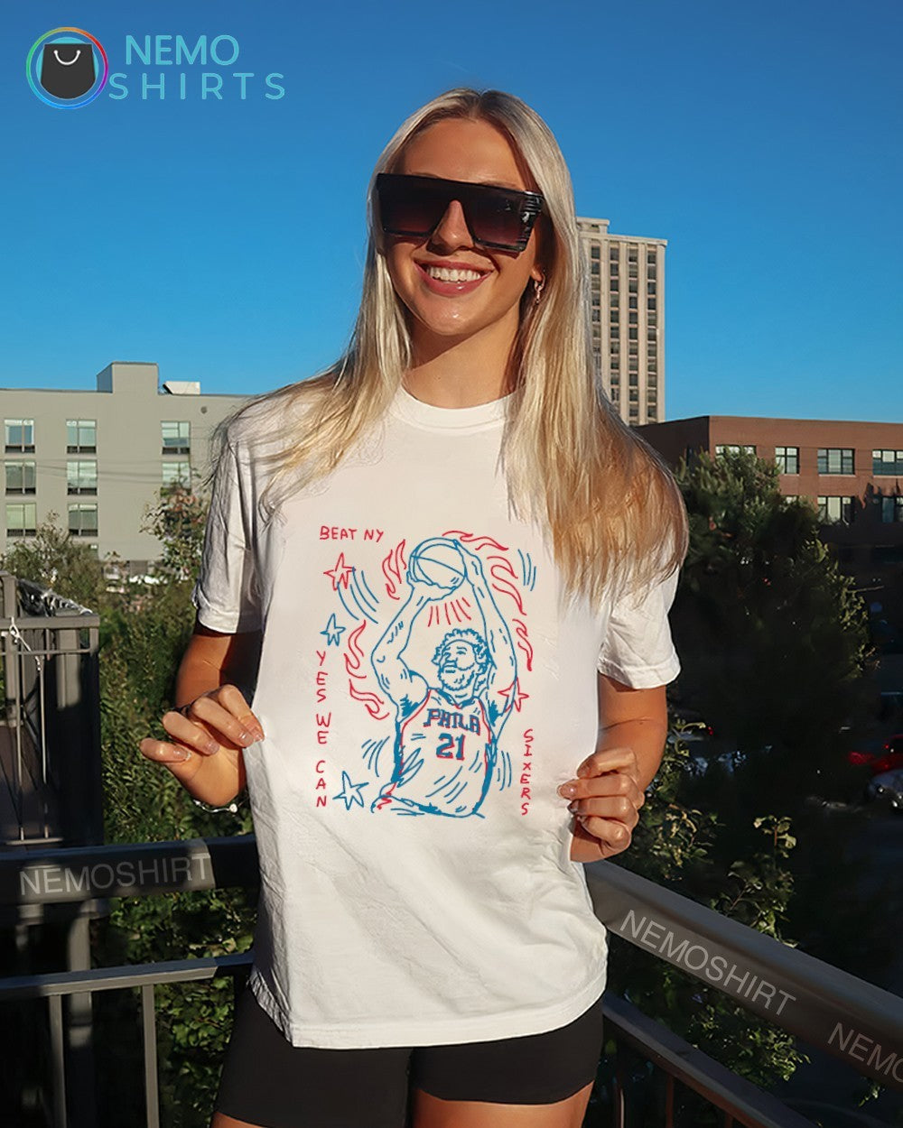 Philadelphia 76ers Joel Embiid beat NY yes we can shirt