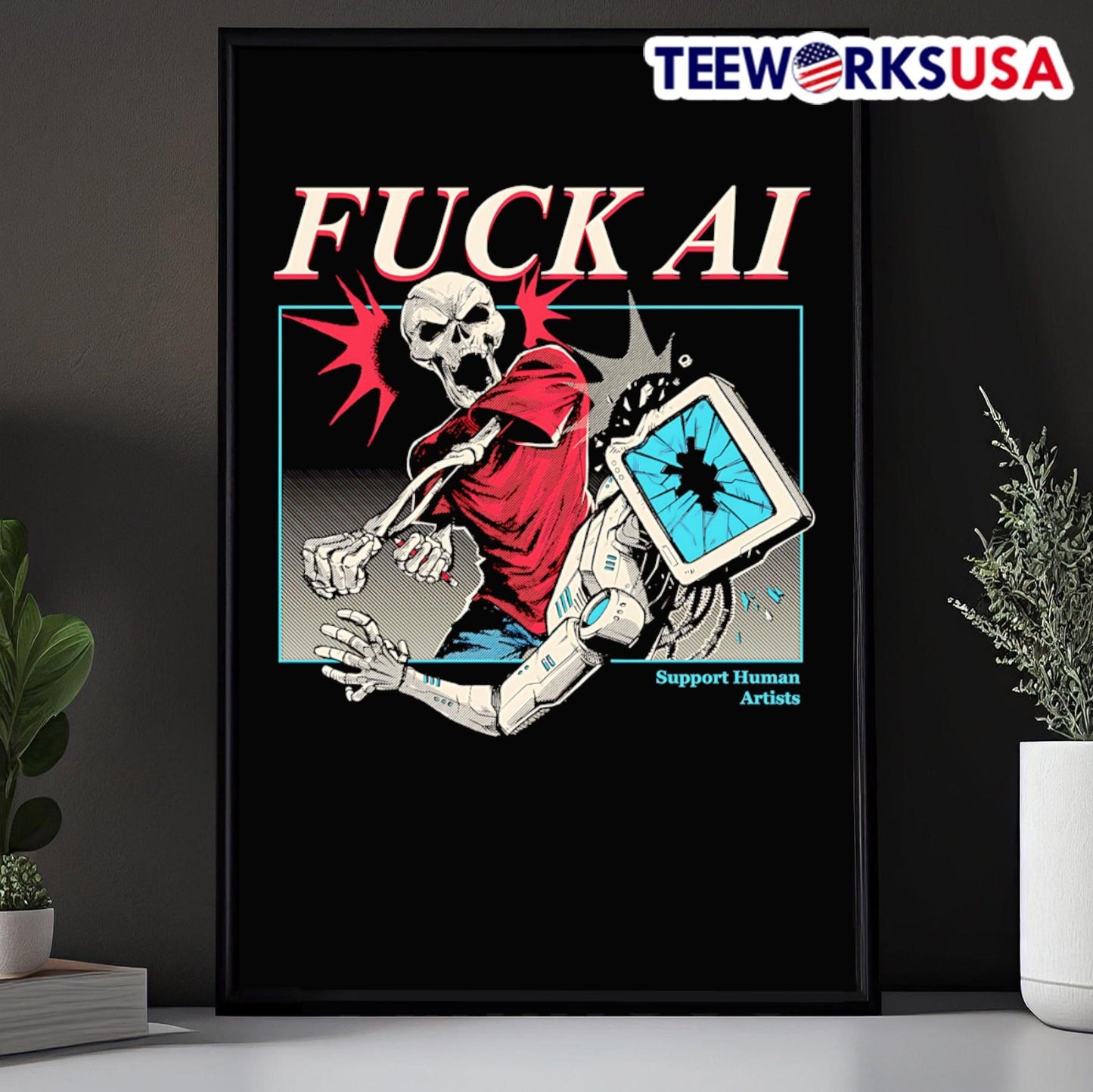 Skeleton Fuck AI Support Human Artists shirt