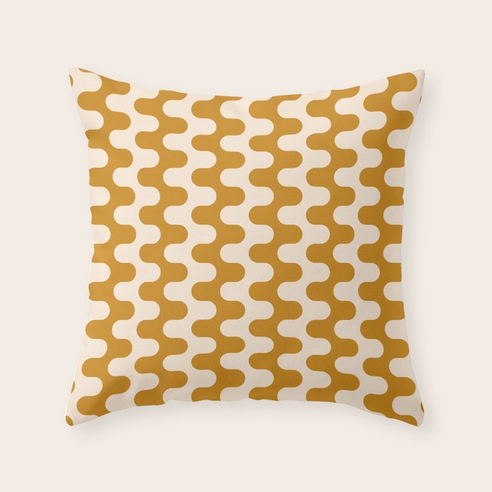 Retro Mid Century Modern Waves in Yellow Ocher Throw Pillow Gallery Image 6