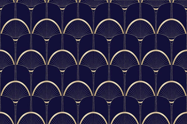 Art Deco Egyptian Blue Fan Pattern Print