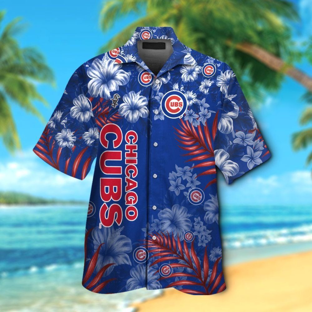 Chicago Cubs Short Sleeve Button Tropical Hawaiian Ver010 Tee (1)