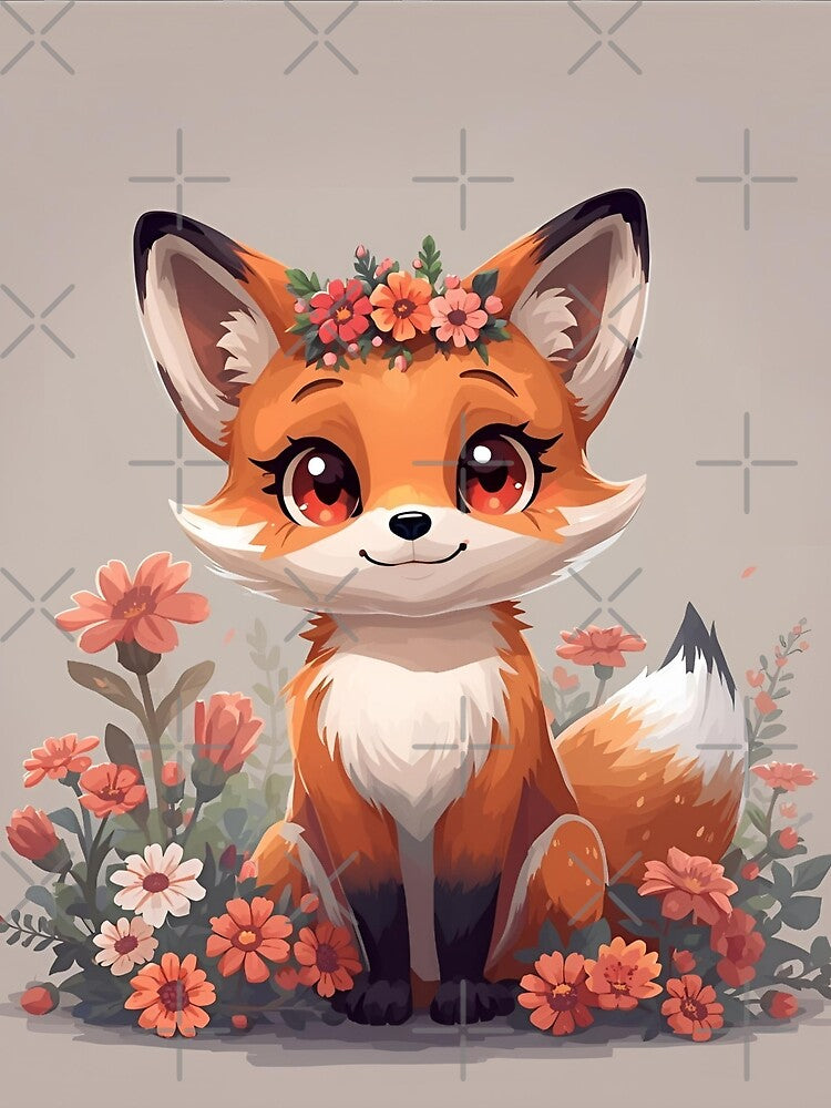 Fox with flower wreath by SimonsDesignArt
