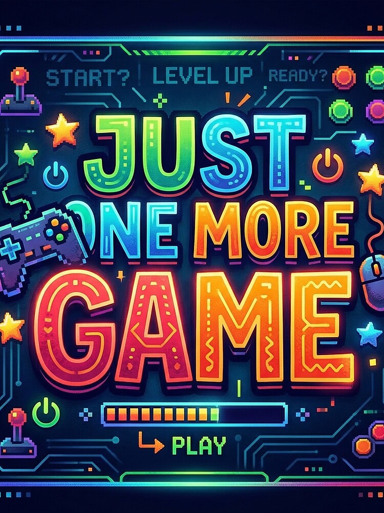 Just One More Game Gamer Neon Retro Gaming Design by WagnerLab