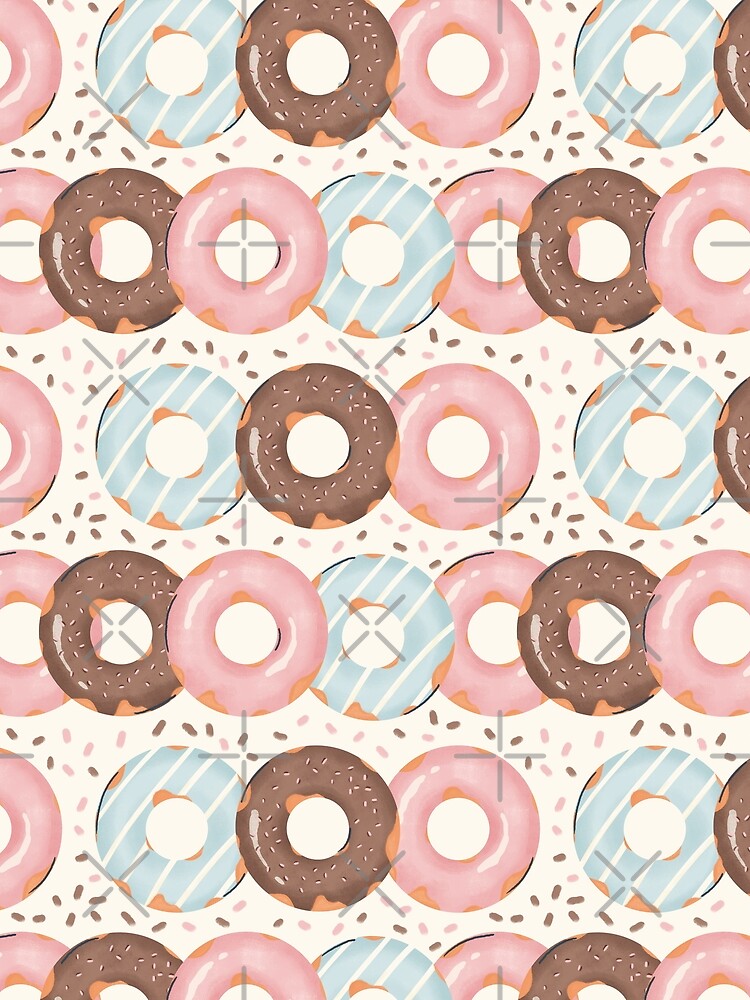 Doughnut Pattern – Cute Hand-Painted Donuts with Sprinkles by AniaMartaArt