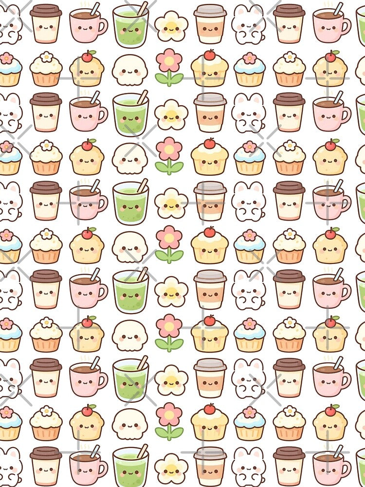 Kawaii Sweets Pattern | Cute Dessert Plush Throw I Kawaii Matcha Muffins Coffee Tea Flowers I Whimsical Pastel Colours by StrawberryStudio