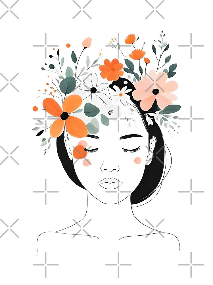 Woman With Flowers minimalist illustration by simaso