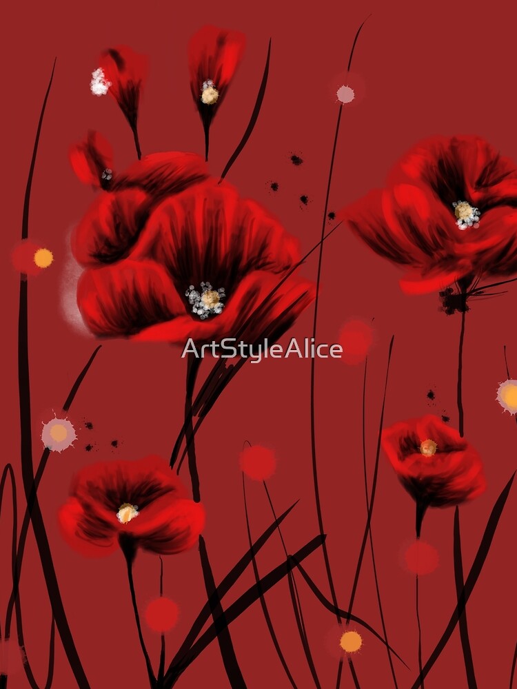 Fiery Poppies - Bold Red & Black Floral by ArtStyleAlice