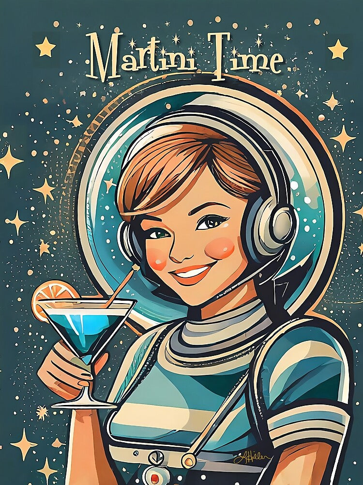 Retro 50s Astro Woman Martini Time by Lee Hiller Designs