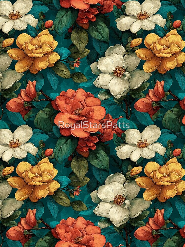 Colorful Gardenias Print - Botanical Garden Pattern - Anniversary Gifts For Dad by RoyalStarsPatts