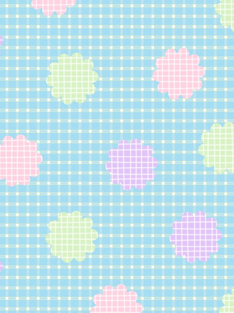 Flower Pattern on Blue Checked Background by kindacute-shop