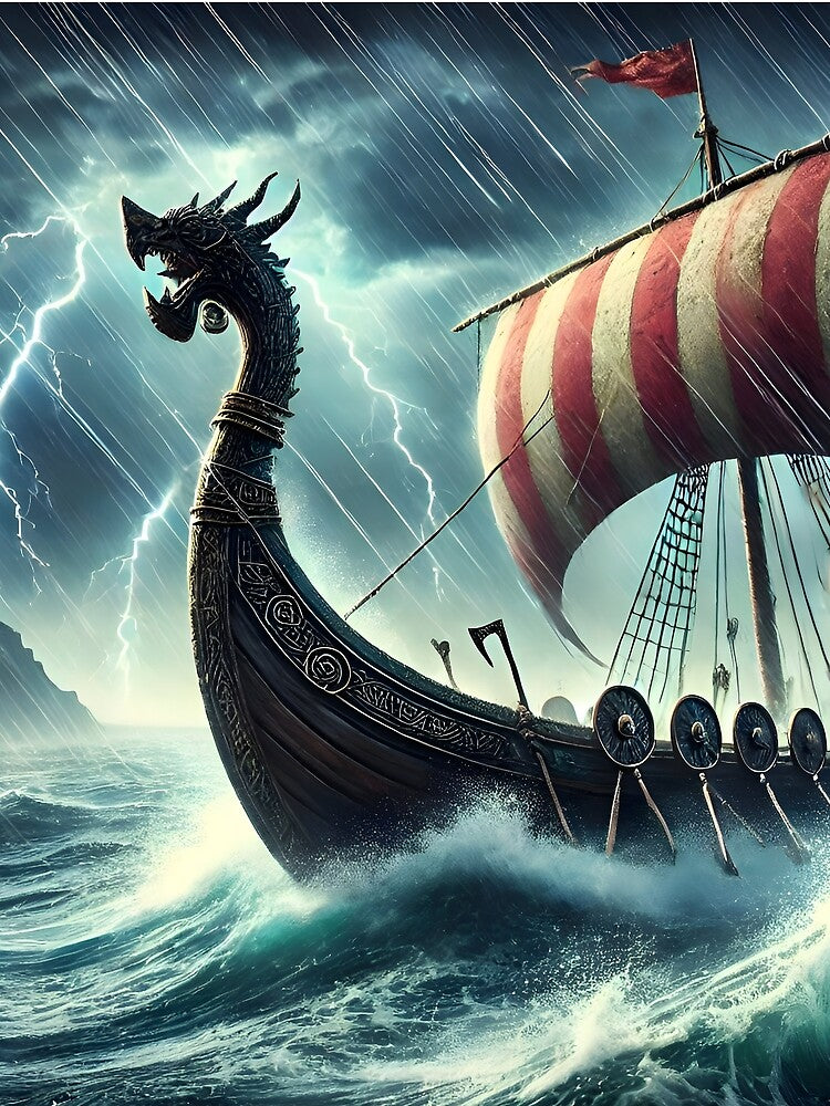 Stormborn Voyage: Viking Longship in the Tempest by FantasyVillaArt