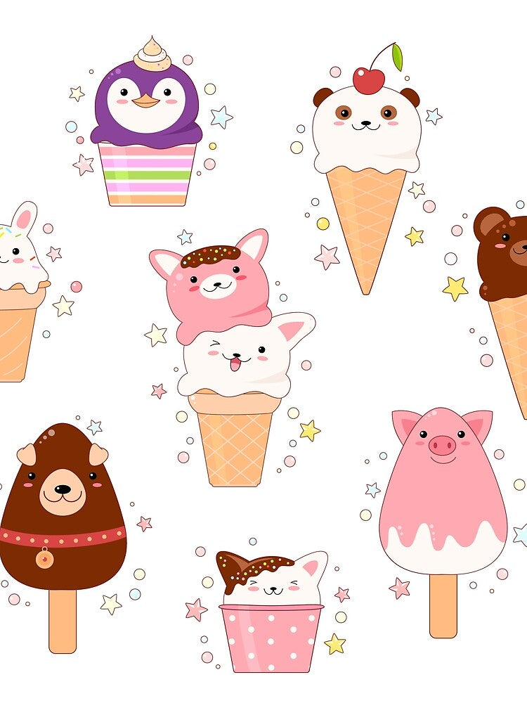 Cute Kawaii Animal Ice Cream by Bridgette O'Neill