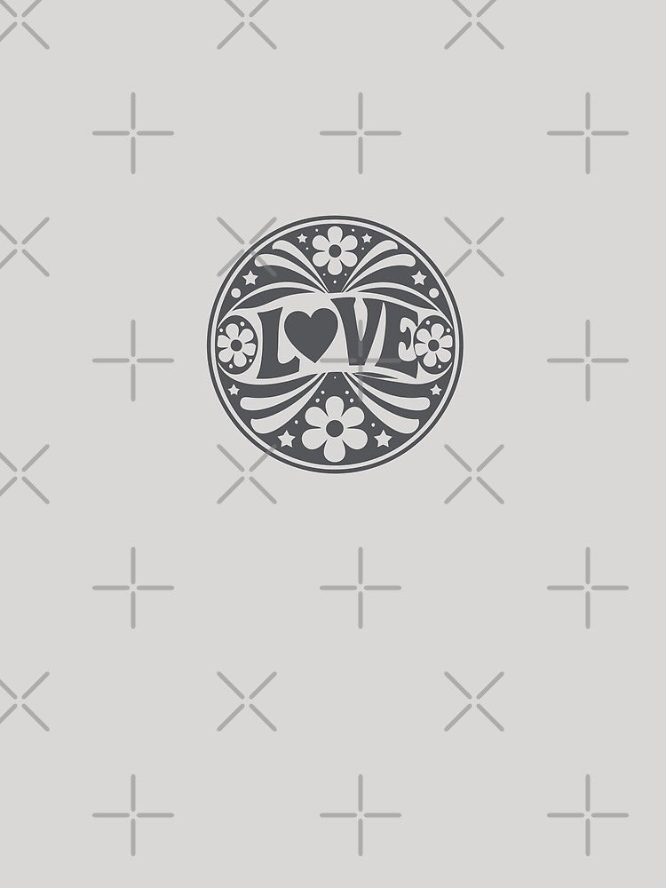 Retro Love Groovy Floral Circle Gray | 70s Hippie Love Badge Design by GinColorist
