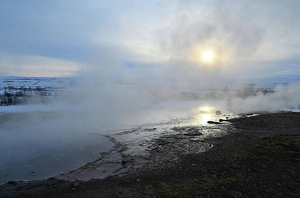 Iceland Geyser Steam At Daybreak Print