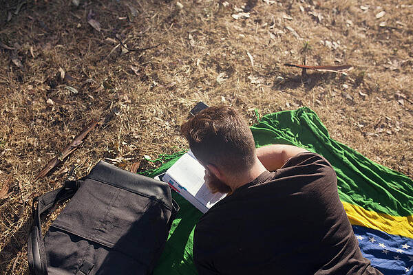 Man Reading A Book In A Park Print