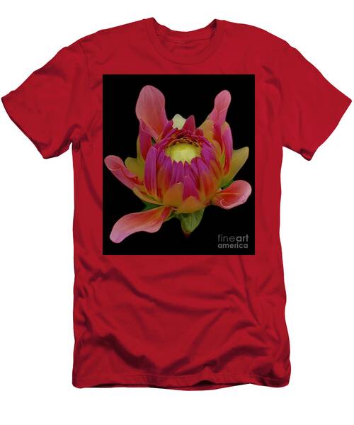 Pink Dahlia Bud Black T-Shirt