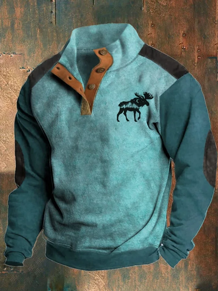 Retro Casual Western Print Stand Collar Sweatshirt